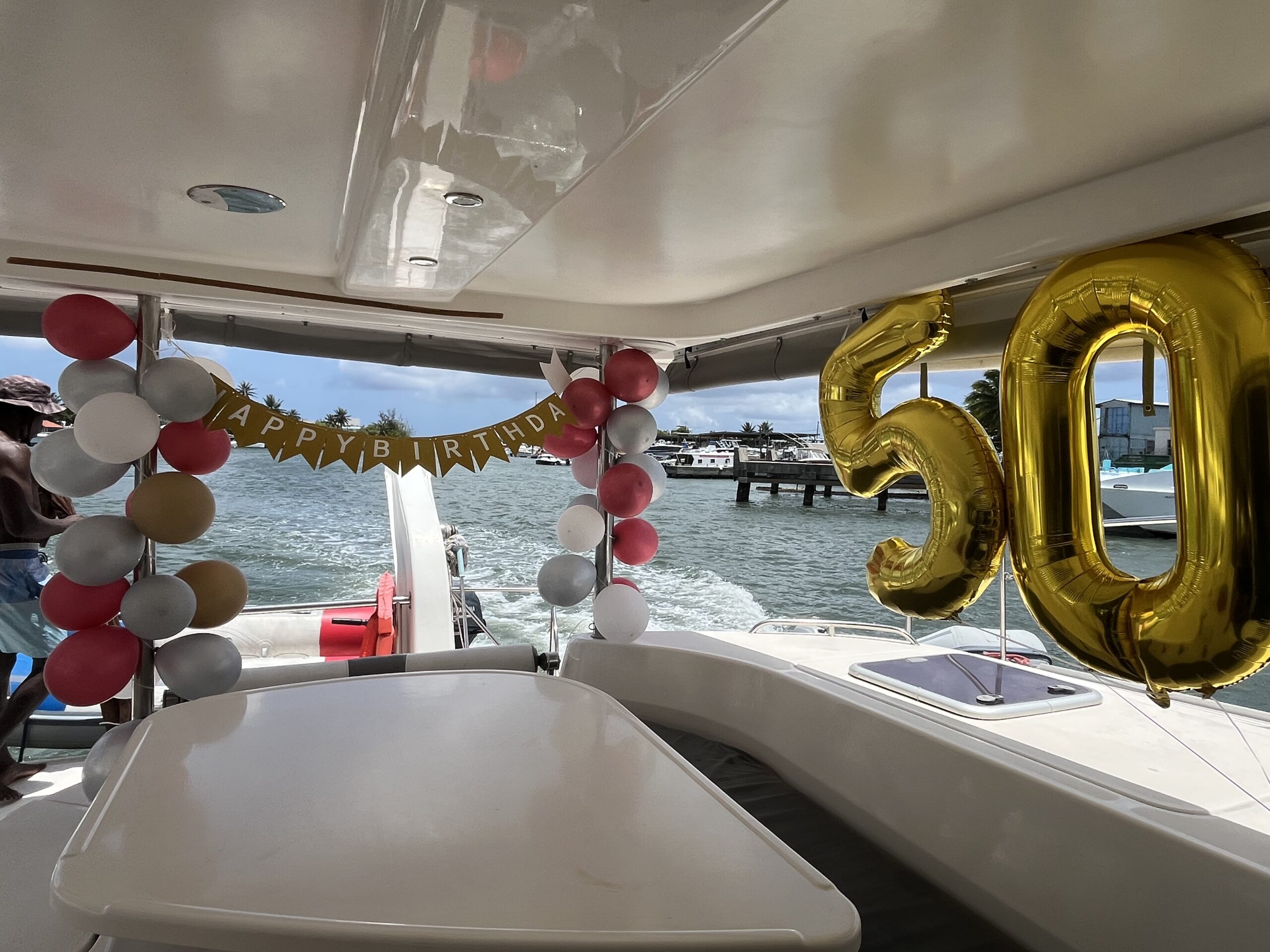 50th birthday decorations aboard Island Girl